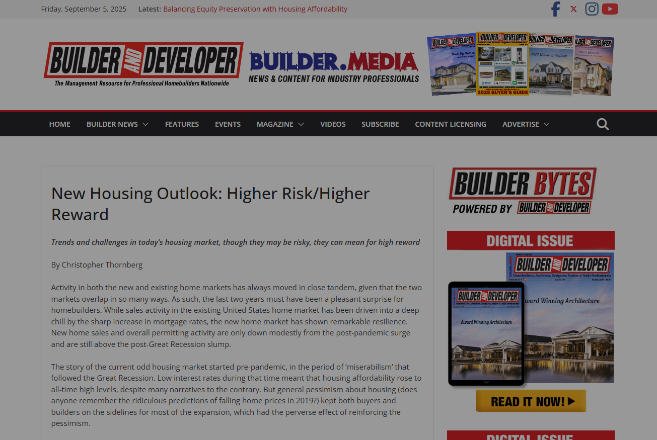 New Housing Outlook: Higher Risk/Higher Reward